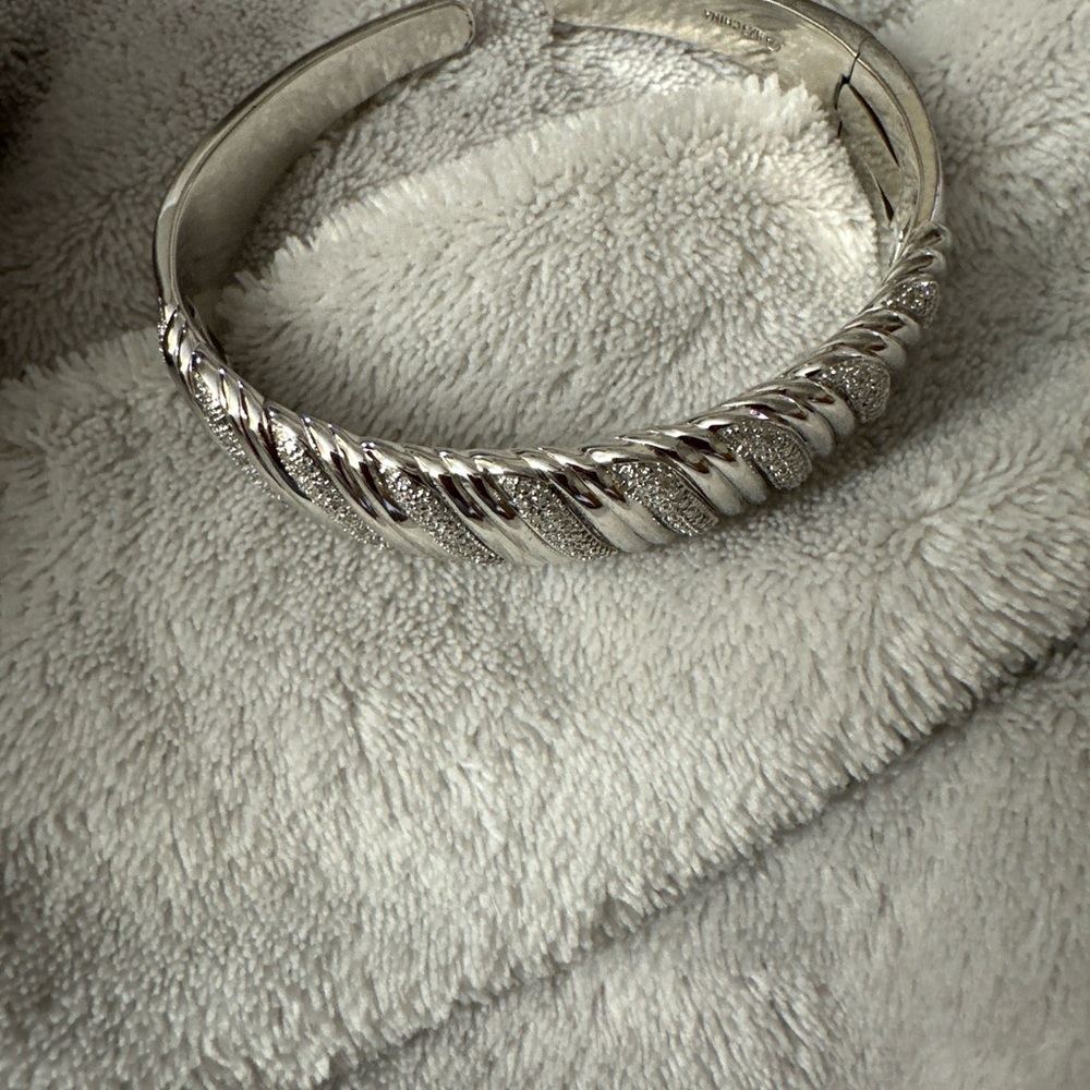 QVC Affinity Diamonds Sterling Silver .50ctw Ribbed Cuff Bangle